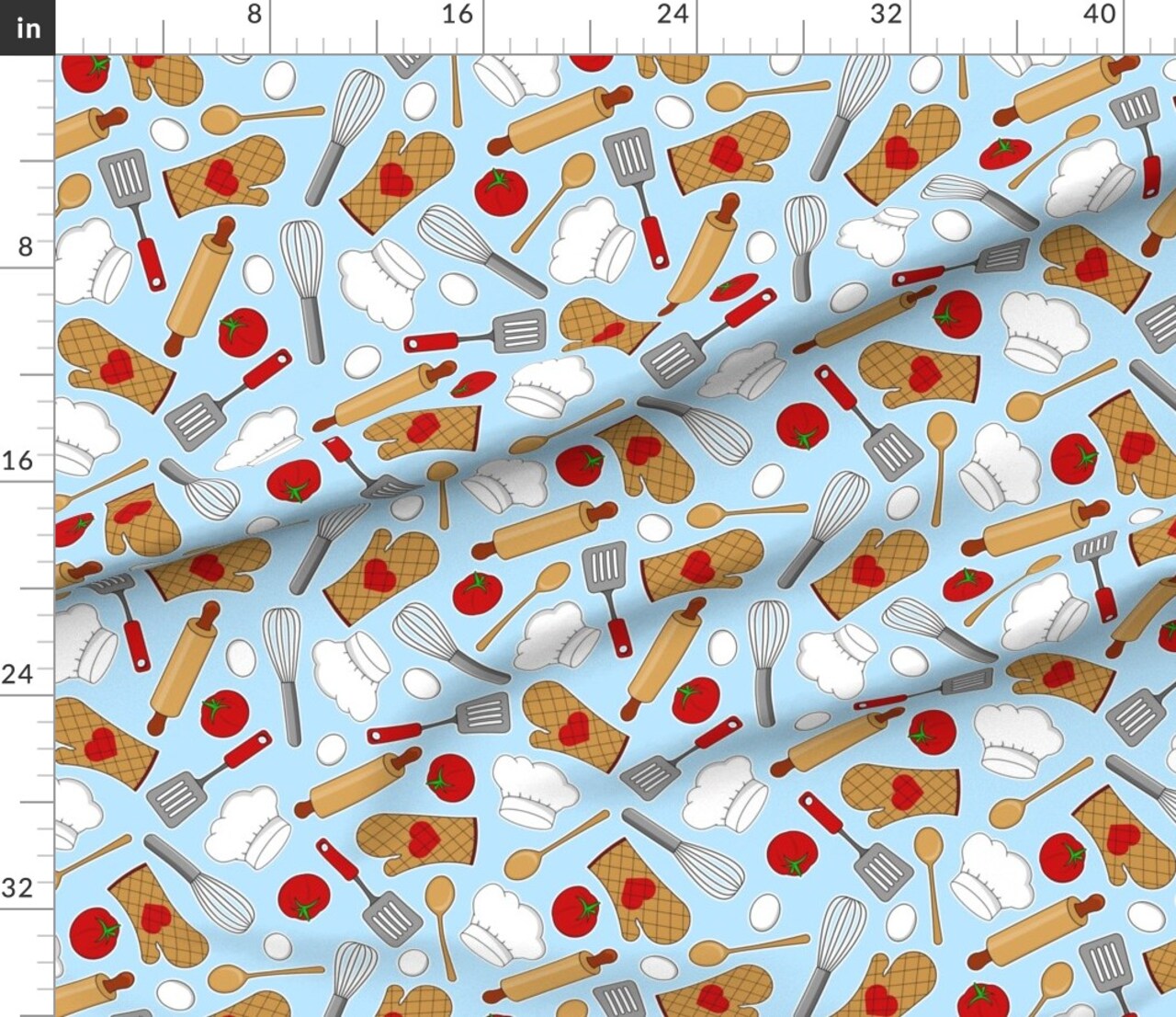 Various Fabrics by the Yard or Fat Quarter Kitchen Blue Chef Cook Cooking Love Food Baking Custom Printed Fabric by Spoonflower